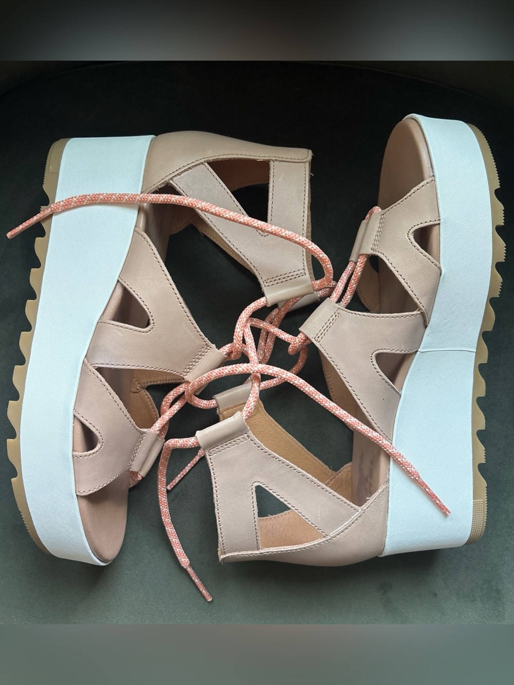 SOREL Womens 9 Cameron Platform Gladiator Sandal in Honest Beige/Gum NEW